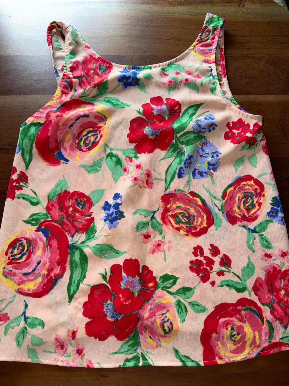 Everly Pink Floral Tank Top with Red, Green & Blue Accents